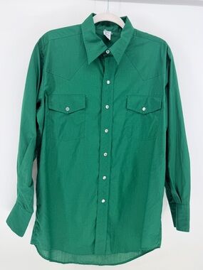 Vintage Malco Modes Green Pearl Snap Western Shirt Men’s L 16/35 USA